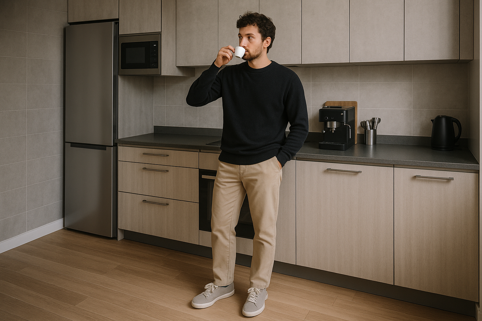 volta ao plano mais amplo mas com a pessoa calçada